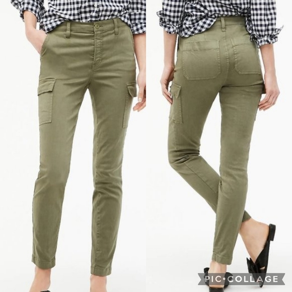 J. Crew High Rise Skinny Washed Cargo Pants Vintage Surplus Green Size 32 - Picture 1 of 16
